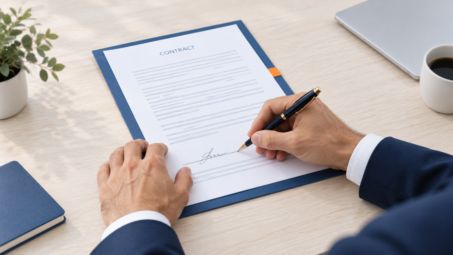 Business professional signing a contract