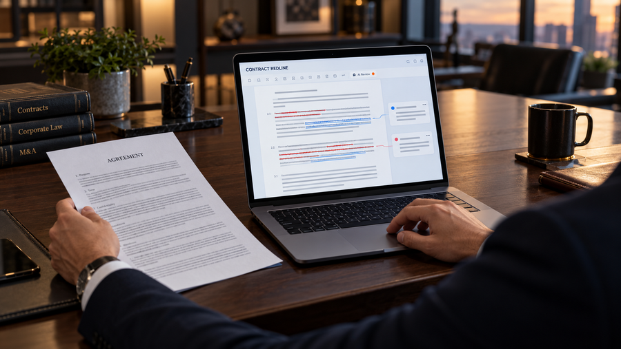 Legal professional redlining a contract with AI