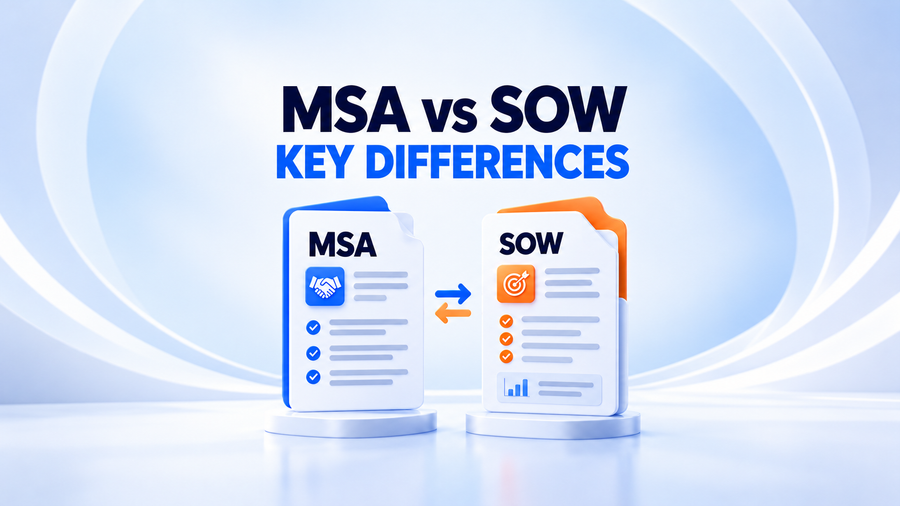 MSA vs SOW comparison illustrating the key differences between a master service agreement and a statement of work